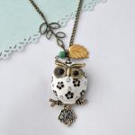 White Owl Necklace Antique Bronze Necklace Vintage..