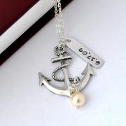 Personalized antique anchor necklace, keepsake necklace, special day necklace, anniversary, wedding date, engagement by ZADOO