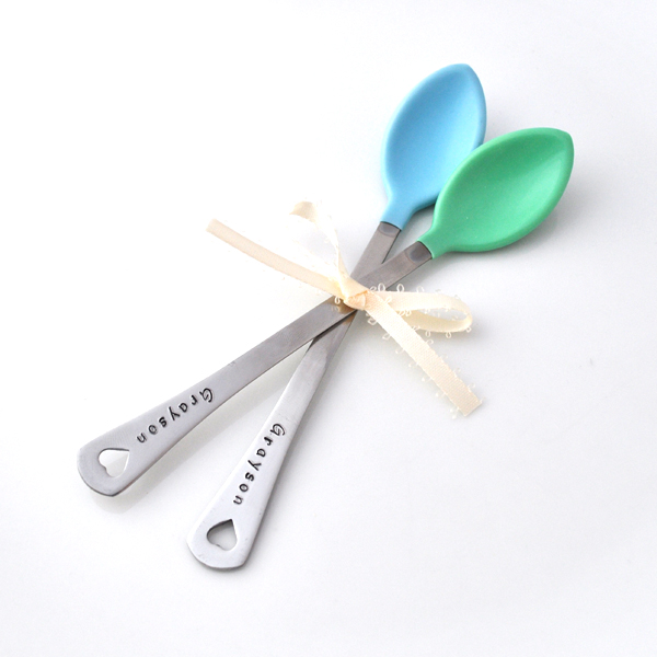 Personalized Baby Spoon SET OF TWO(2) baby shower gift, new mom, baby feeding baby boy blue set, baby name by ZADOO