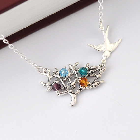 Family Tree Necklace Personalized Birth Stone Necklace Mother Necklace By Zadoo