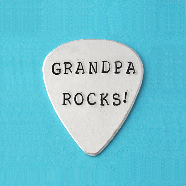 Guitar Pick, Personalized Guitar Pick Hand Stamped, Custom Guitar Pick, Father's Day Gifts, Grandpa Rocks, I Pick You